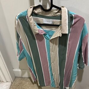 Topman Green and Pink Casual Button Down Shirt